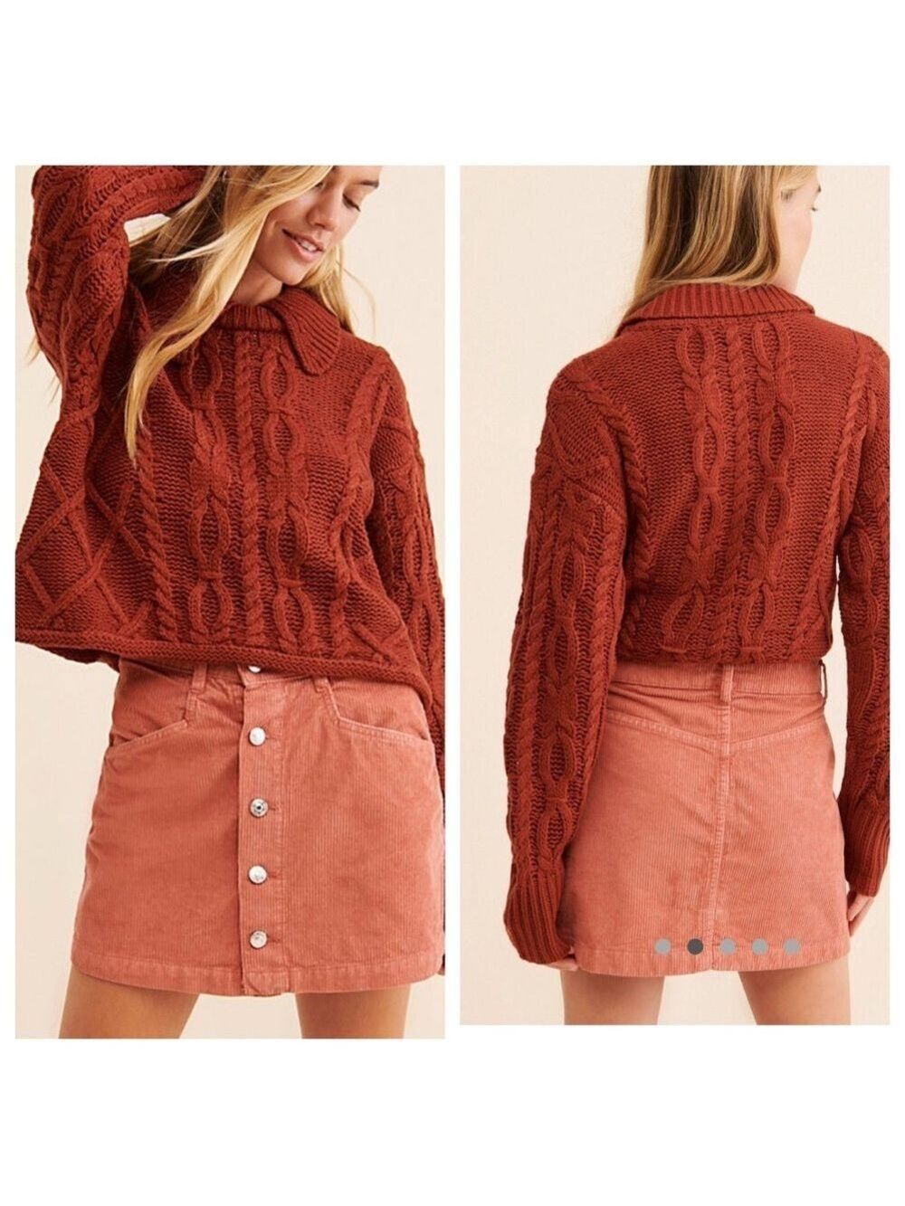 Free People Ray Coral Corduroy Button Front Mini Skirt Size 0